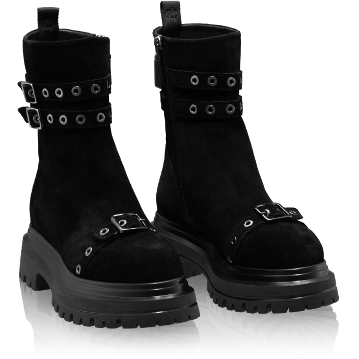 Suede Leather Ankle-Boots 8176 Crosta Black