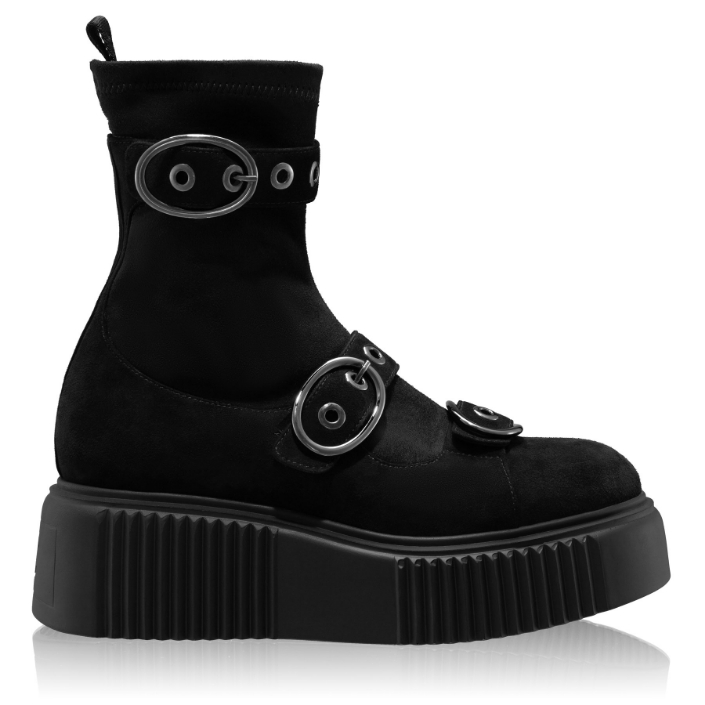 Picture of Women Suede Leather Ankle-Boots 8168 Camoscio+Stretch Black