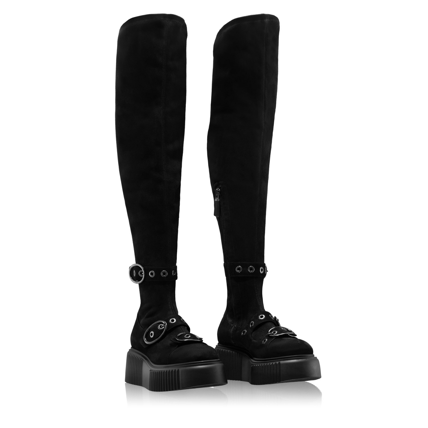 Picture of Women Suede Boots 8177 Camoscio+Stretch Black