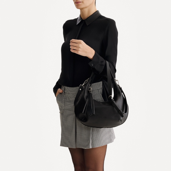 Women Leather Hand Bag NORY 01 BOTTALATO BLACK